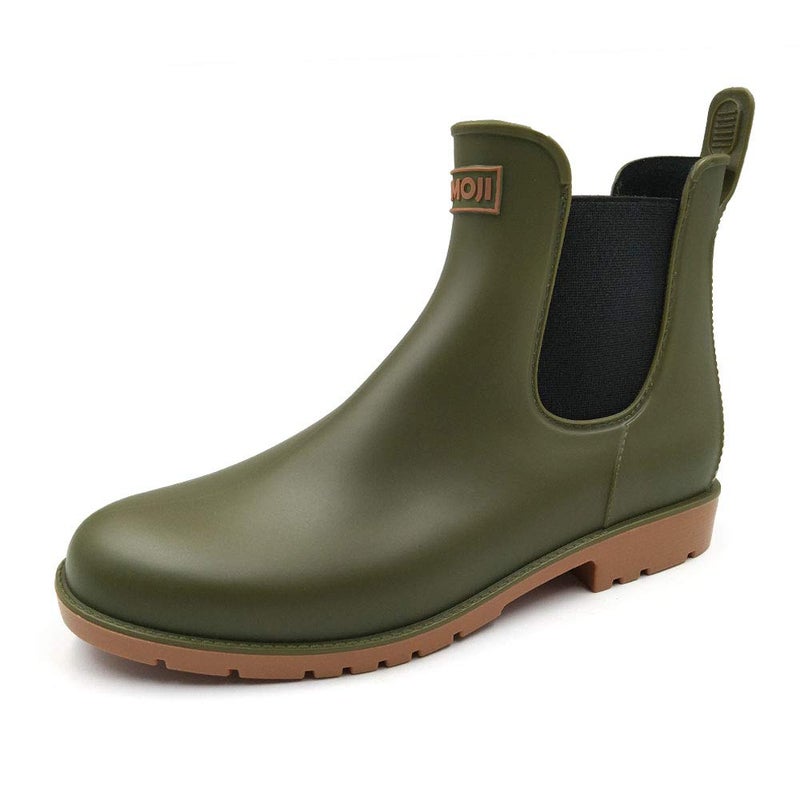 Amoji Unisex Chelsea Rain Boots Waterproof Ankle Boots Short Rainy Footwear 919 Olivegreen 8 Women/7 Men - Image 1
